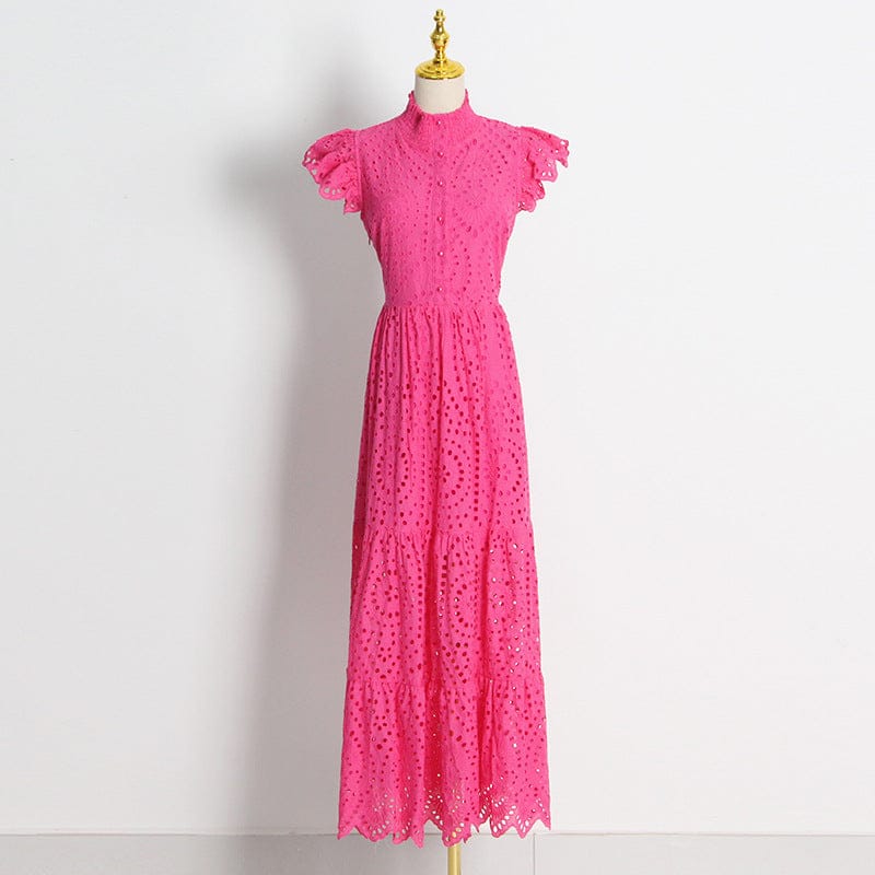 Heavy Industry Embroidered Long Skirt 2022 Autumn Stand Collar Sleeveless Single-Breasted Irregular Women's Dress