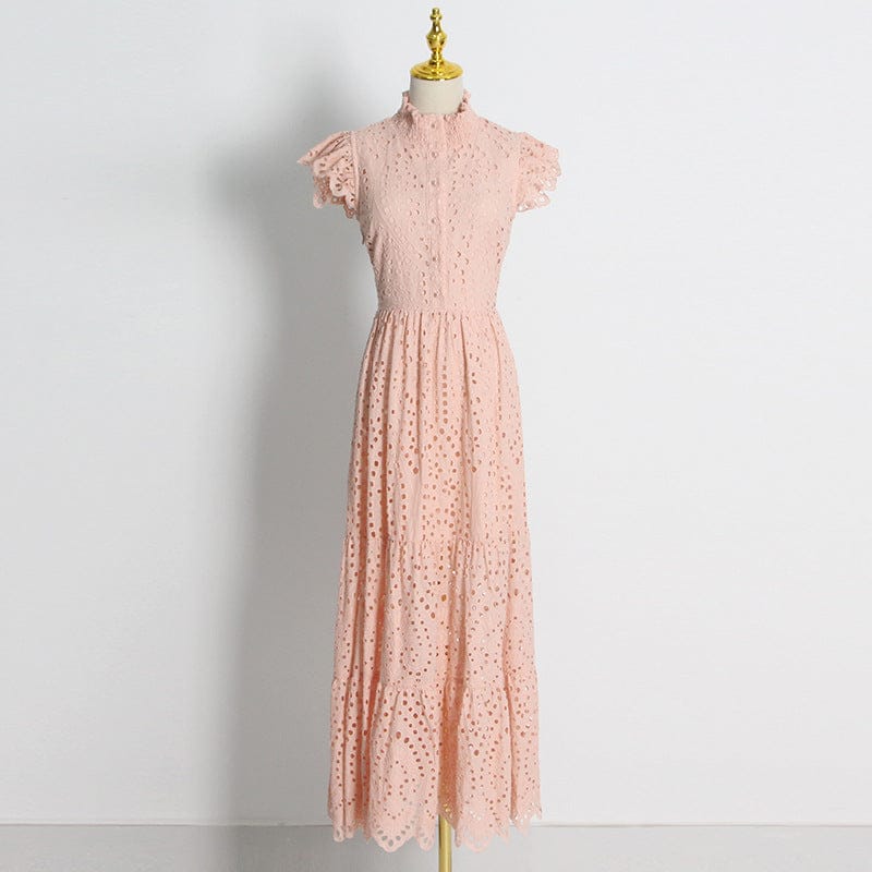 Heavy Industry Embroidered Long Skirt 2022 Autumn Stand Collar Sleeveless Single-Breasted Irregular Women's Dress