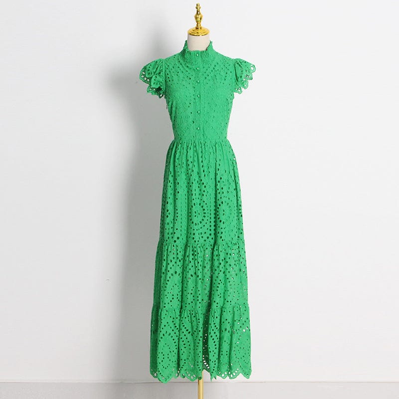 Heavy Industry Embroidered Long Skirt 2022 Autumn Stand Collar Sleeveless Single-Breasted Irregular Women's Dress