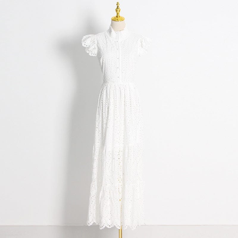 Heavy Industry Embroidered Long Skirt 2022 Autumn Stand Collar Sleeveless Single-Breasted Irregular Women's Dress