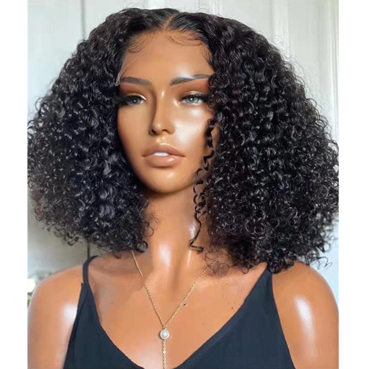 High 250% Density Chestnut Brown Color Kinky Curly Short Bob Wig Pre plucked Invisible Knots Real Raw Human Hair Lace Front Wigs