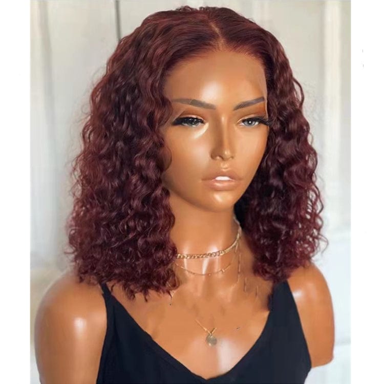 High 250% Density Chestnut Brown Color Kinky Curly Short Bob Wig Pre plucked Invisible Knots Real Raw Human Hair Lace Front Wigs