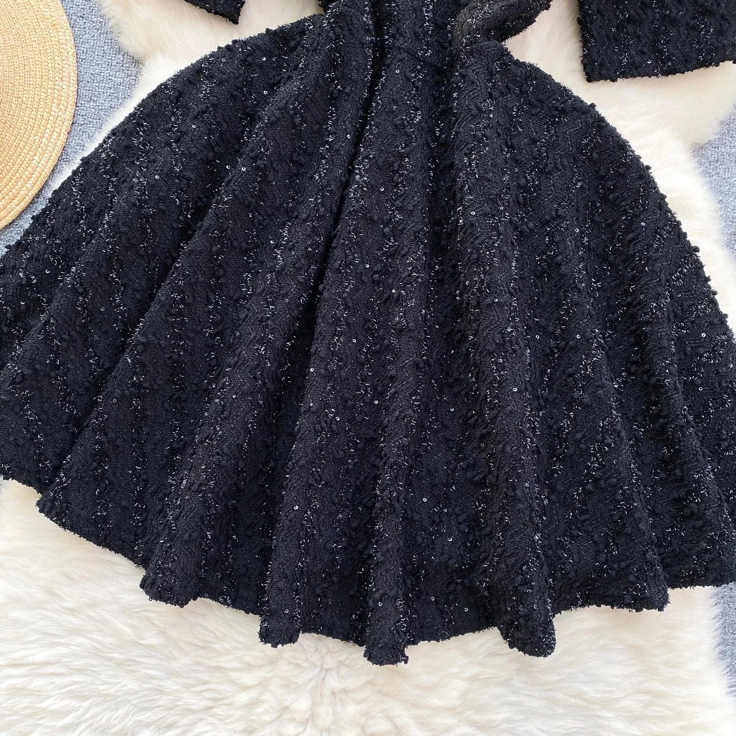 High-End Bright Silk Slim Short Pommel Skirt Bow Little Black Dress Female Temperament Dress