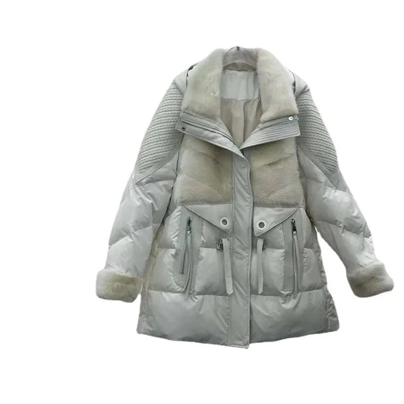 High-End Down Jacket Women's 2023 Winter New Tailored Collar Mink Silk Down JacketCollar Mid-Length Fur Coat