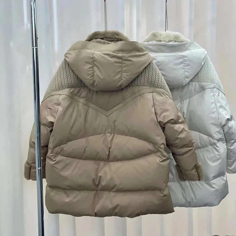 High-End Down Jacket Women's 2023 Winter New Tailored Collar Mink Silk Down JacketCollar Mid-Length Fur Coat