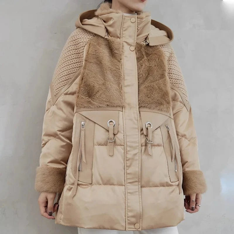 High-End Down Jacket Women's 2023 Winter New Tailored Collar Mink Silk Down JacketCollar Mid-Length Fur Coat