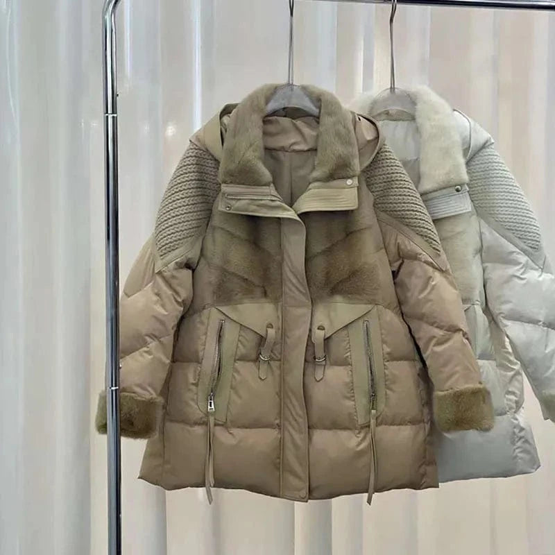 High-End Down Jacket Women's 2023 Winter New Tailored Collar Mink Silk Down JacketCollar Mid-Length Fur Coat