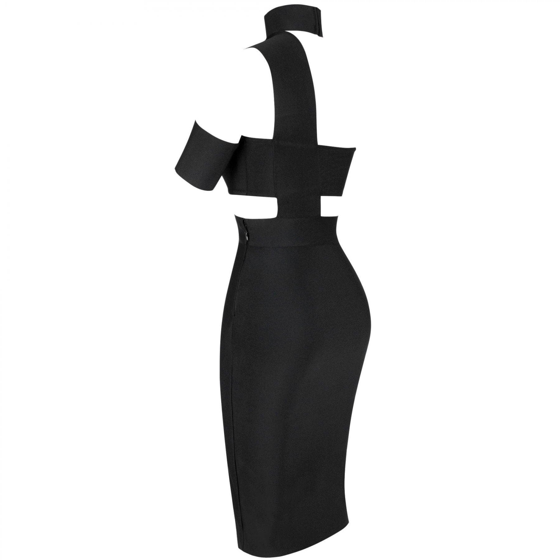 High Neck Strapless Black One Shoulder Black Sexy  Dress