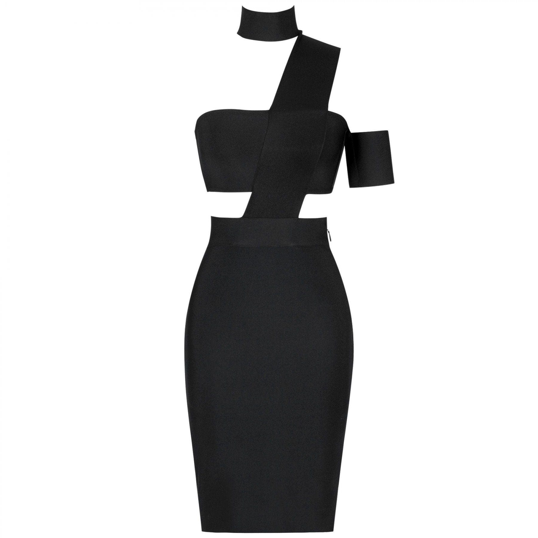 High Neck Strapless Black One Shoulder Black Sexy  Dress