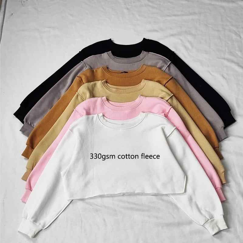 High quality 330gsm 100% cotton fleece inside cropped hoodies women crop top sweatshirt