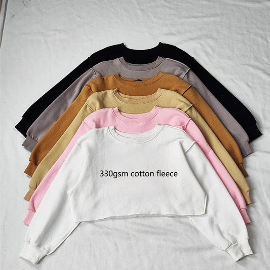 High quality 330gsm 100% cotton fleece inside cropped hoodies women crop top sweatshirt