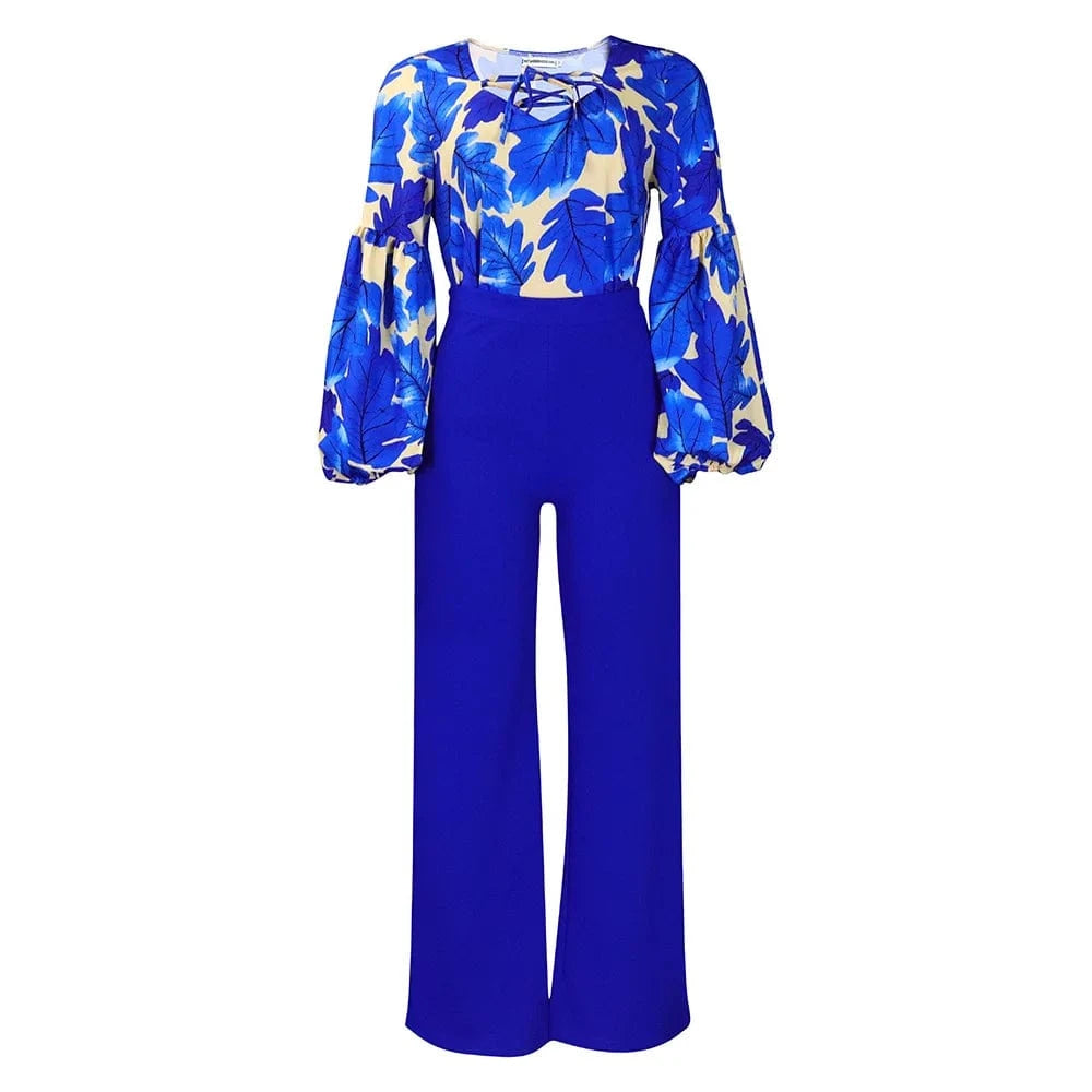 High Quality Autumn Casual Oversized Women's Clothing New Fashion Print Strap Top Wide Leg Pants Suit