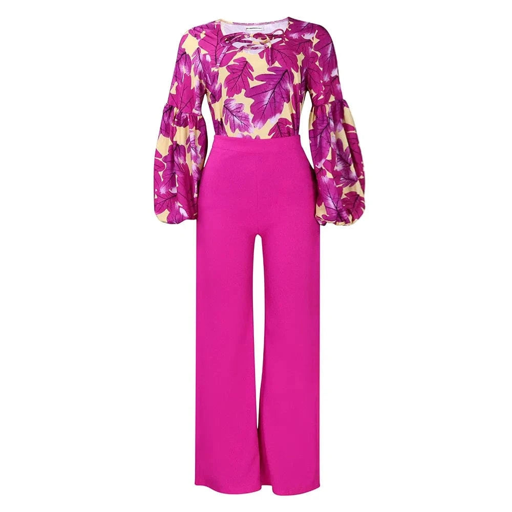 High Quality Autumn Casual Oversized Women's Clothing New Fashion Print Strap Top Wide Leg Pants Suit