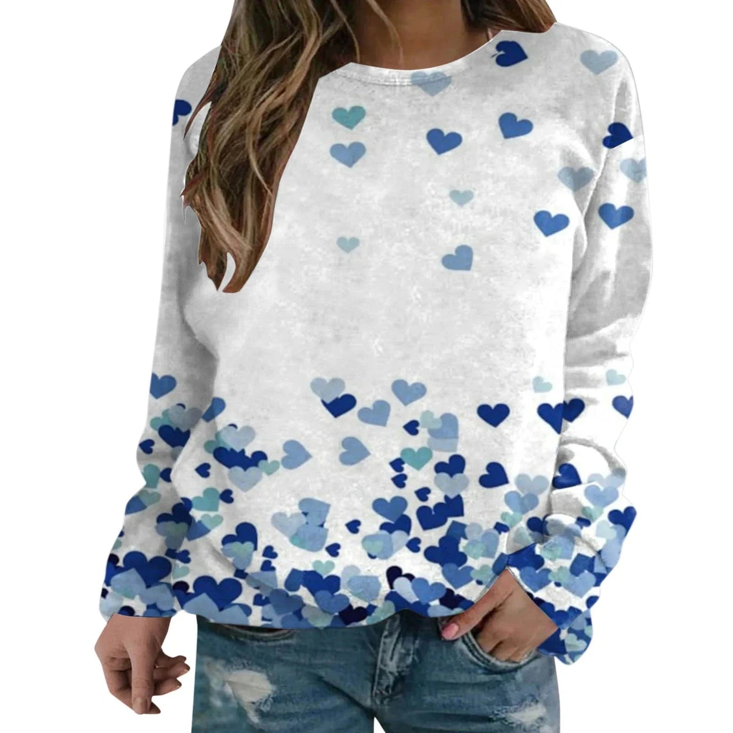 High Quality Autumn Fashion Sweater Casual Round Neck 3D Printed Sweater Heart Love Sweet Versatile Women's Coat