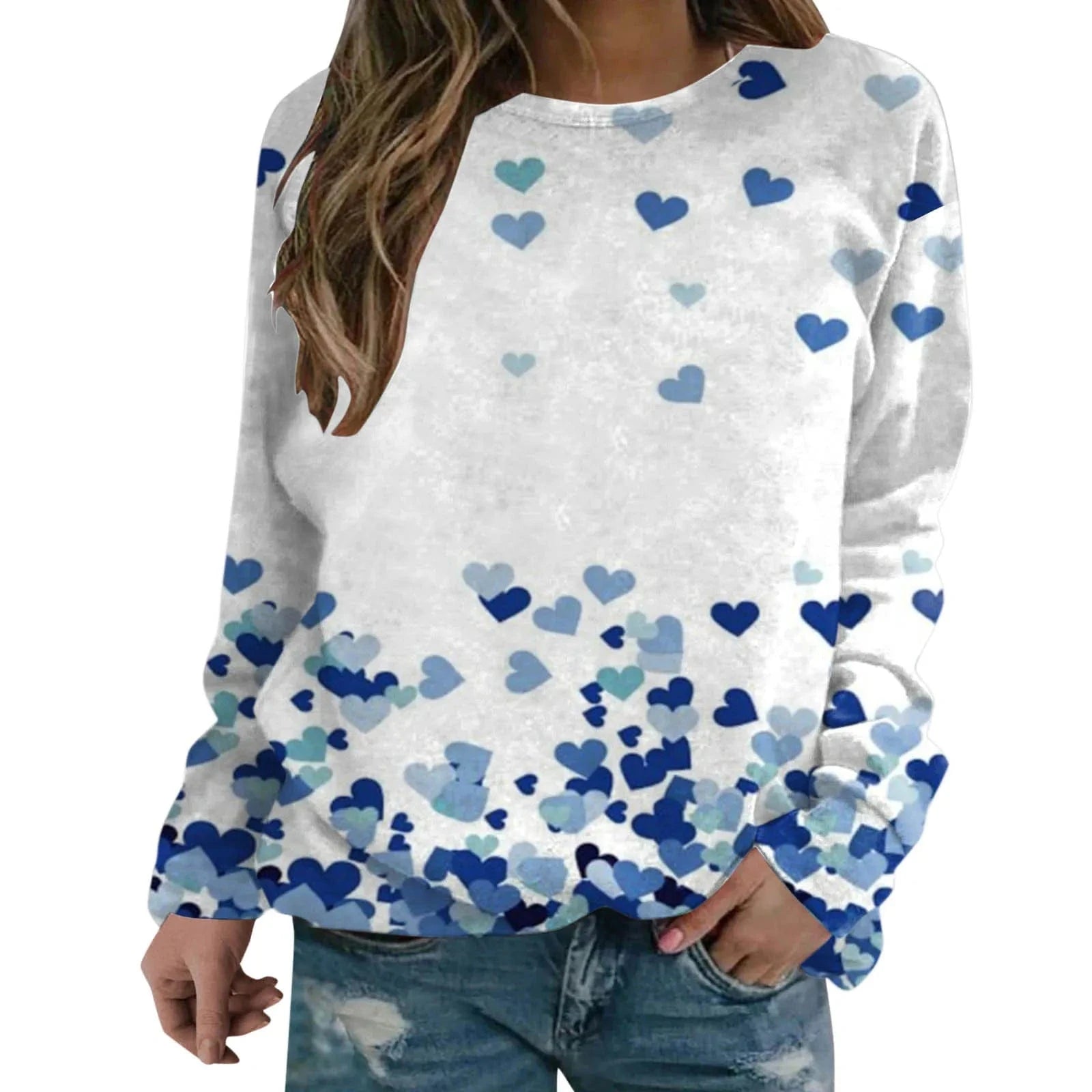 High Quality Autumn Fashion Sweater Casual Round Neck 3D Printed Sweater Heart Love Sweet Versatile Women's Coat
