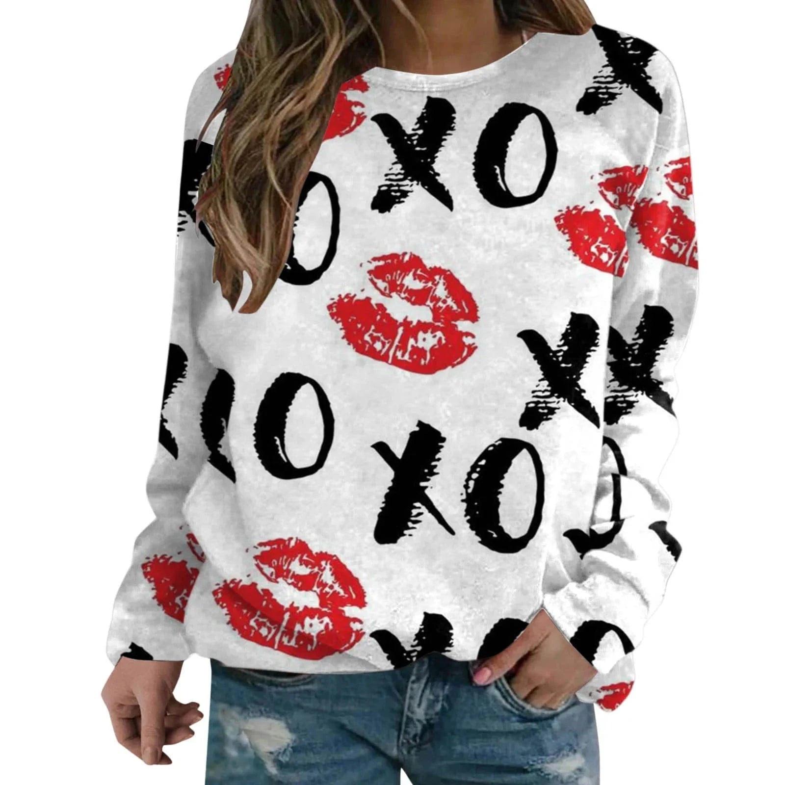 High Quality Autumn Fashion Sweater Casual Round Neck 3D Printed Sweater Heart Love Sweet Versatile Women's Coat