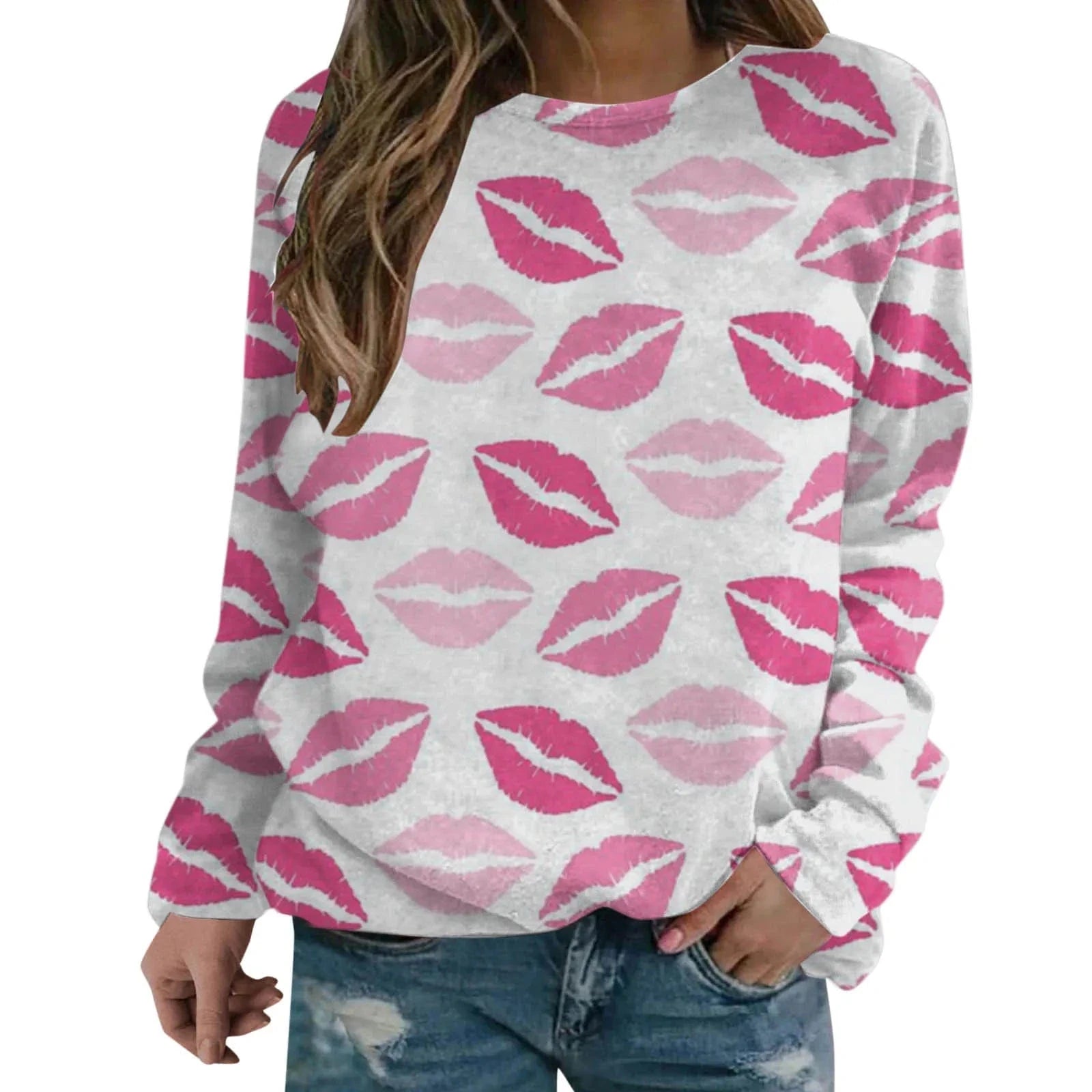 High Quality Autumn Fashion Sweater Casual Round Neck 3D Printed Sweater Heart Love Sweet Versatile Women's Coat