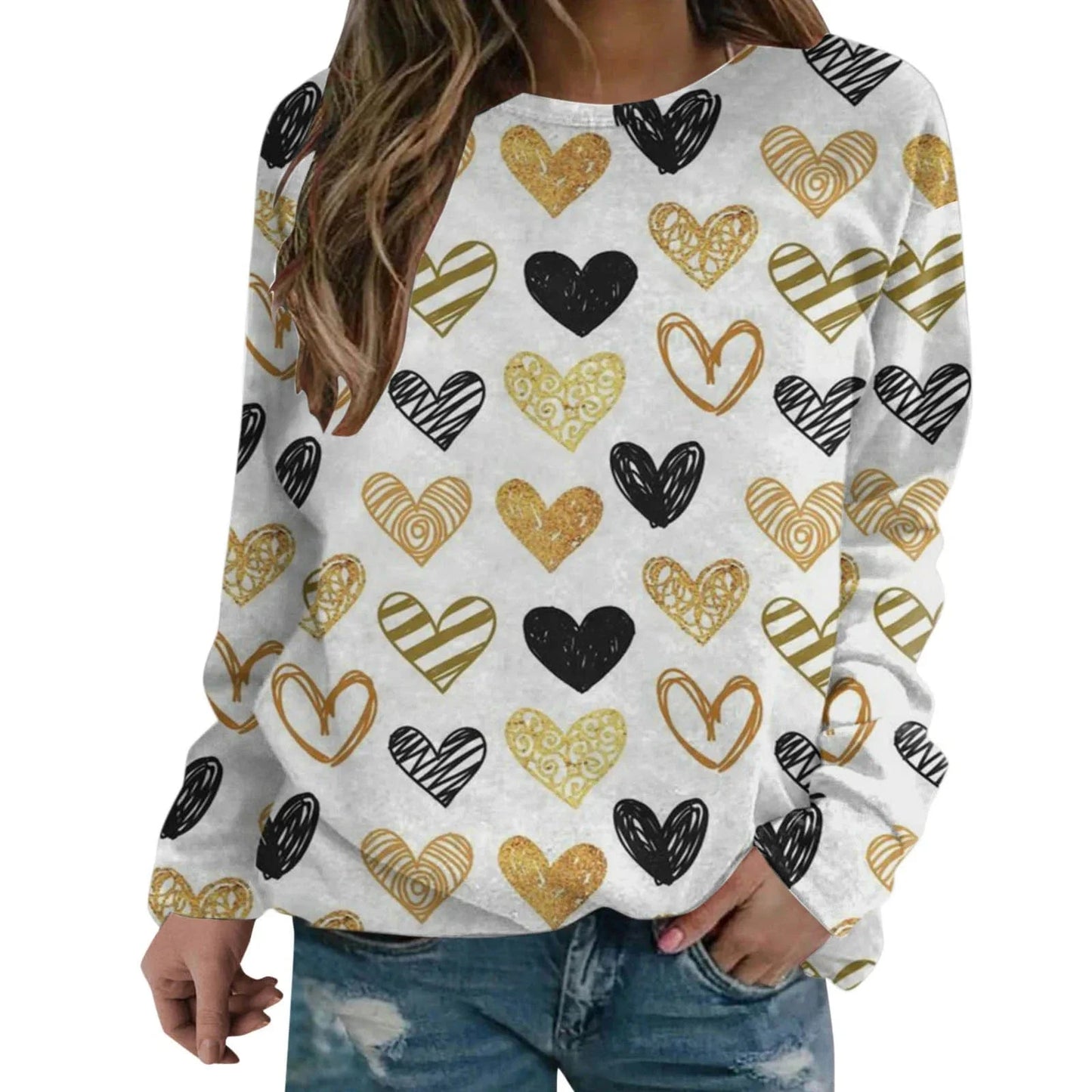High Quality Autumn Fashion Sweater Casual Round Neck 3D Printed Sweater Heart Love Sweet Versatile Women's Coat
