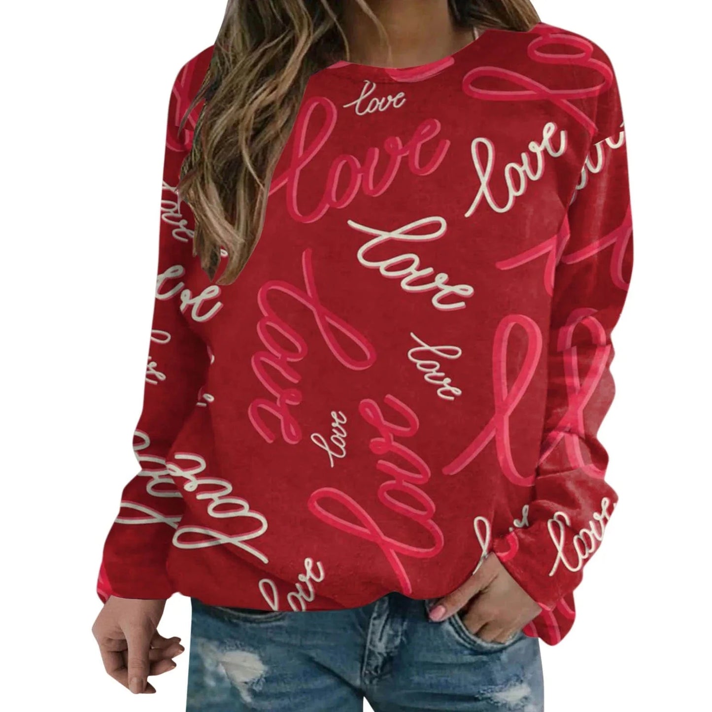 High Quality Autumn Fashion Sweater Casual Round Neck 3D Printed Sweater Heart Love Sweet Versatile Women's Coat