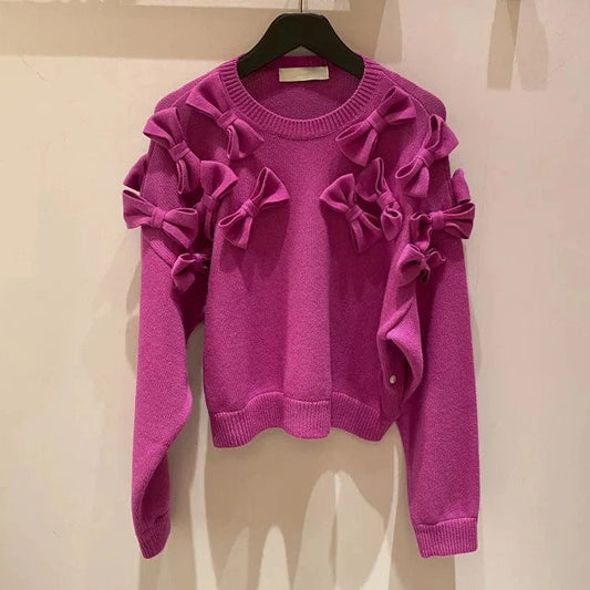 high quality autumn Wool crew neck adornment  Pullover long sleeve knit women's sweaters