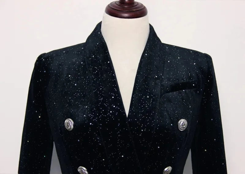 High Quality Black Fashionable Ladies sequined Business Two Pieces Suit Set Casual Blazer