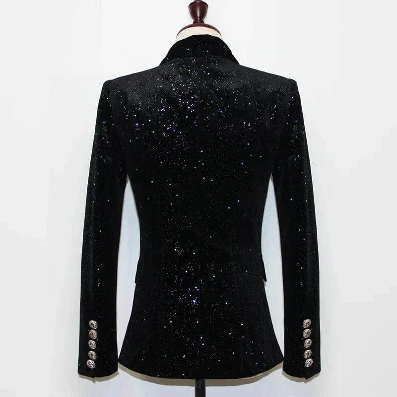 High Quality Black Fashionable Ladies sequined Business Two Pieces Suit Set Casual Blazer
