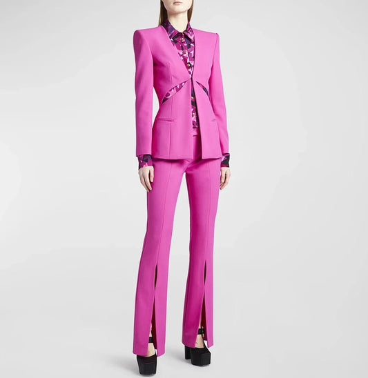 High Quality Black Suit Women's Hollow Out Two Piece Set Blazer Long Pants Set