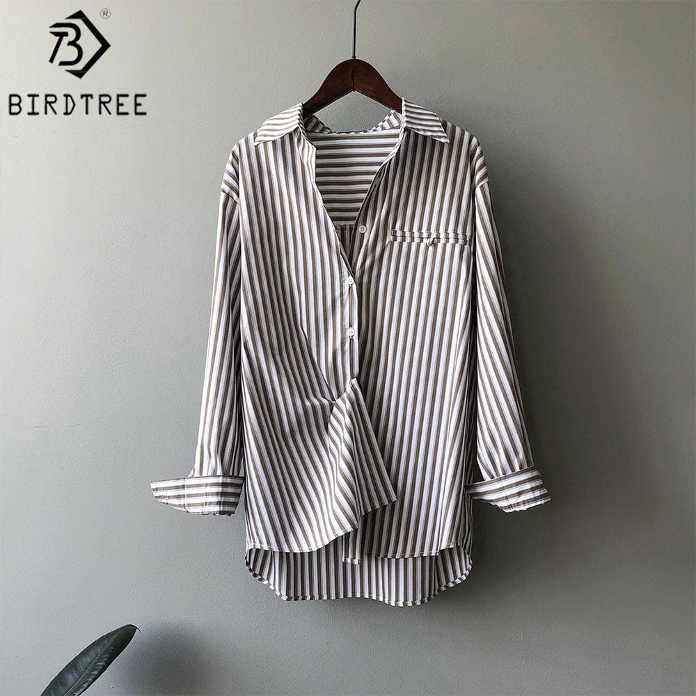 High Quality Casual Women Autumn Striped Shirts Turn Down Collar Long Sleeves Oversized Loose Female Clothes Blouses Winter Basi
