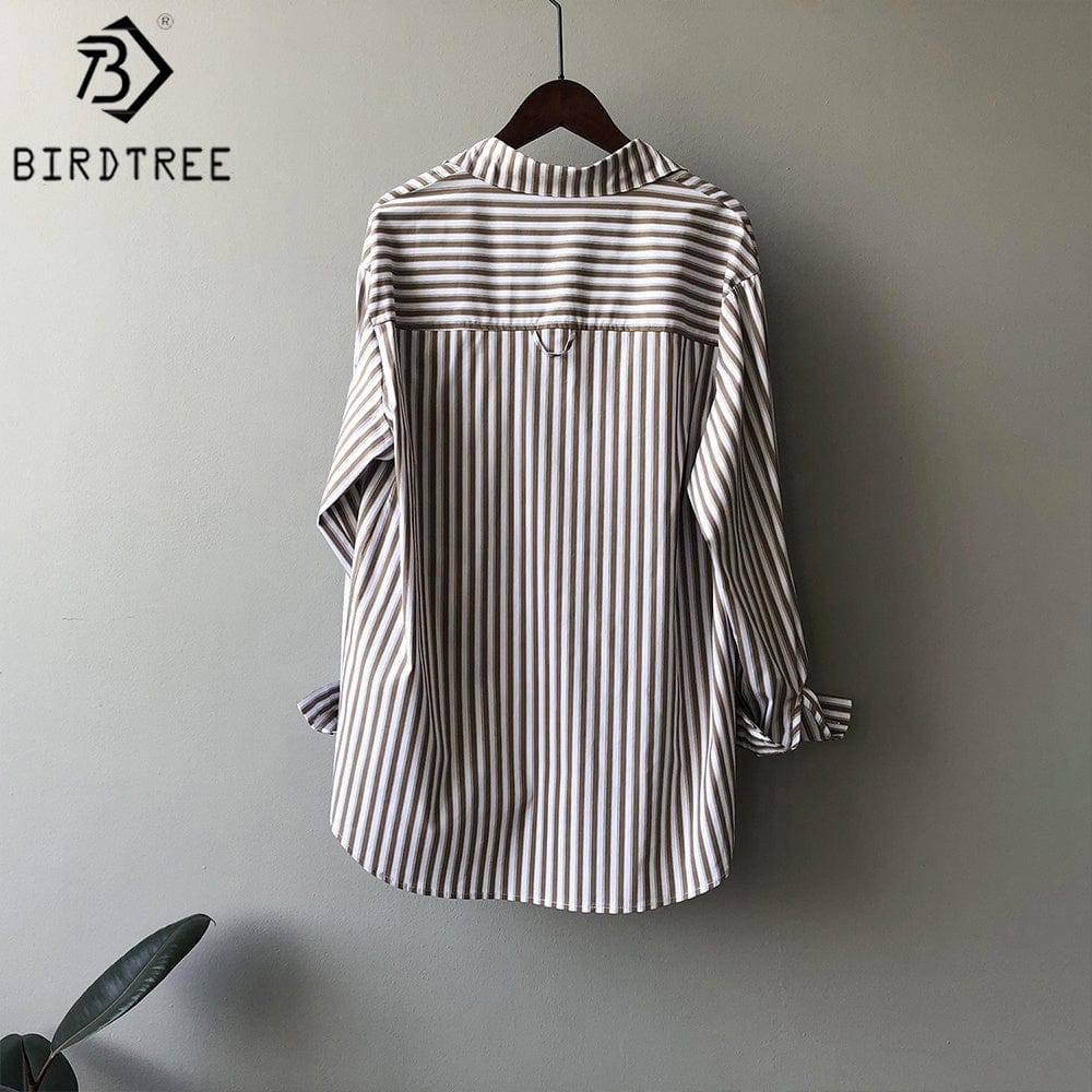 High Quality Casual Women Autumn Striped Shirts Turn Down Collar Long Sleeves Oversized Loose Female Clothes Blouses Winter Basi