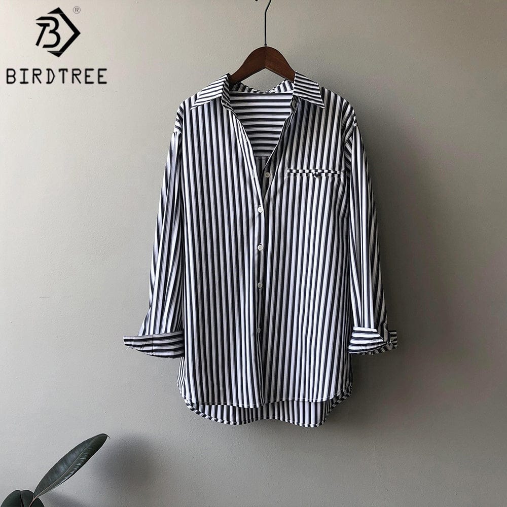 High Quality Casual Women Autumn Striped Shirts Turn Down Collar Long Sleeves Oversized Loose Female Clothes Blouses Winter Basi