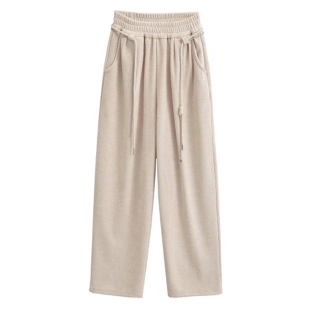 High Quality Chenille Inner Brush Wide Legs Ladies Sweatpants YK2 Waist Chain Drawstring buckle Female Trousers Joggers Women