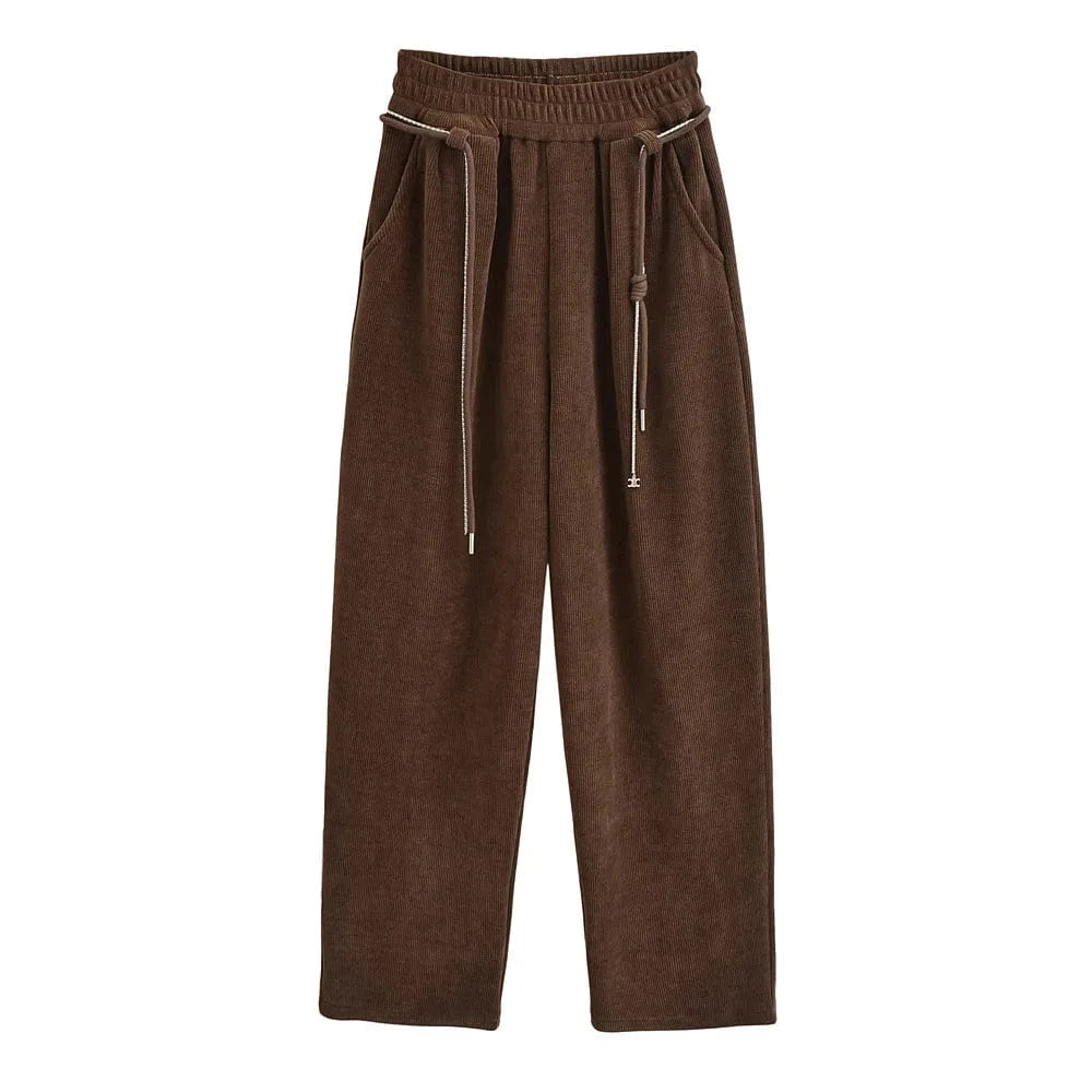 High Quality Chenille Inner Brush Wide Legs Ladies Sweatpants YK2 Waist Chain Drawstring buckle Female Trousers Joggers Women