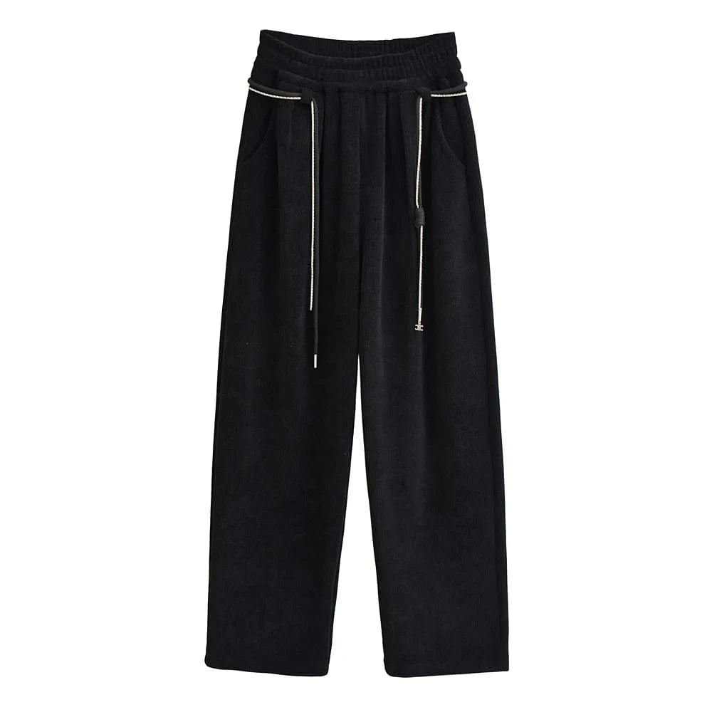 High Quality Chenille Inner Brush Wide Legs Ladies Sweatpants YK2 Waist Chain Drawstring buckle Female Trousers Joggers Women