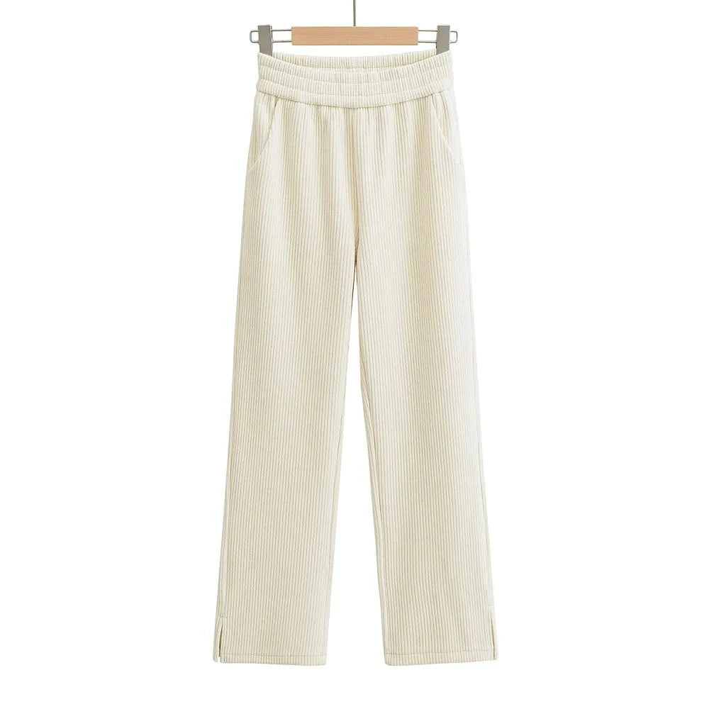 High Quality Chenille Loose Ladies Sweatpants Leg Side Seam Split Elastic Waistband Female Trousers Joggers Women