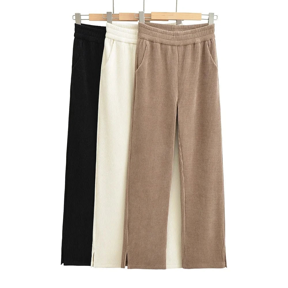 High Quality Chenille Loose Ladies Sweatpants Leg Side Seam Split Elastic Waistband Female Trousers Joggers Women