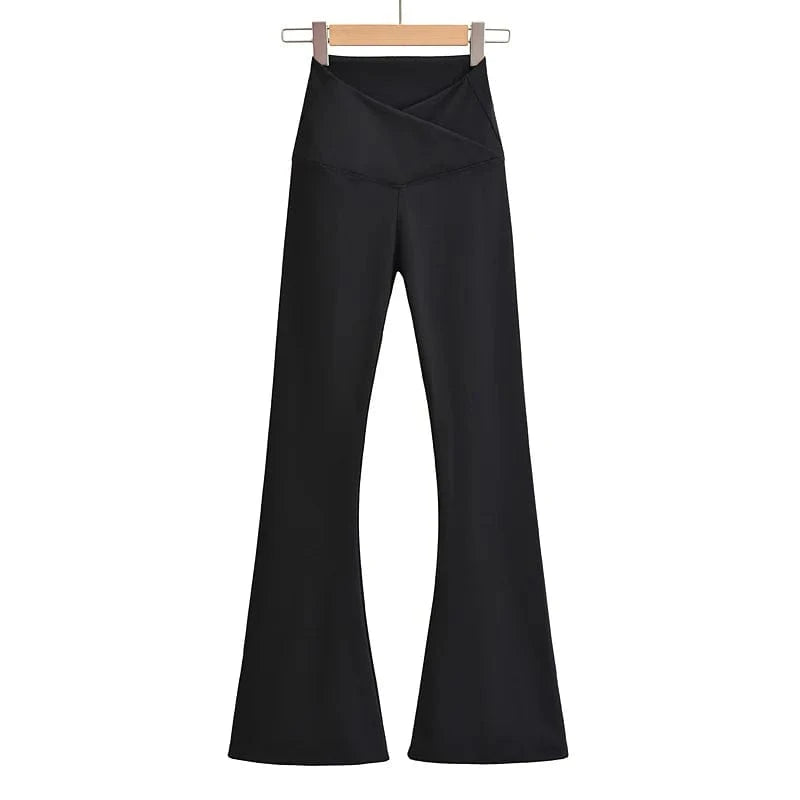 High Quality Cotton Fleece Women Trousers Office Slim Flared Pants Female Trousers Cross Waistband Women Joggers Pants