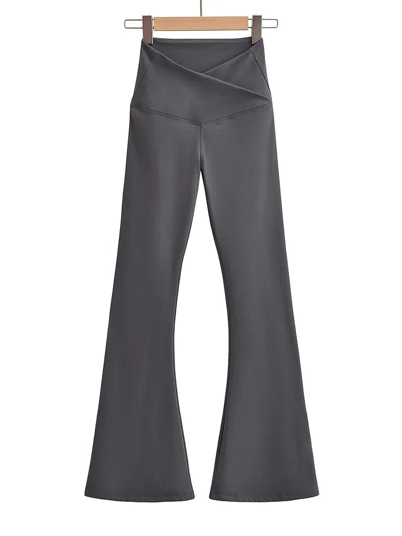 High Quality Cotton Fleece Women Trousers Office Slim Flared Pants Female Trousers Cross Waistband Women Joggers Pants