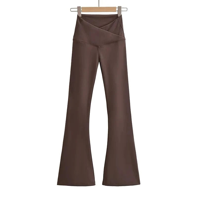 High Quality Cotton Fleece Women Trousers Office Slim Flared Pants Female Trousers Cross Waistband Women Joggers Pants