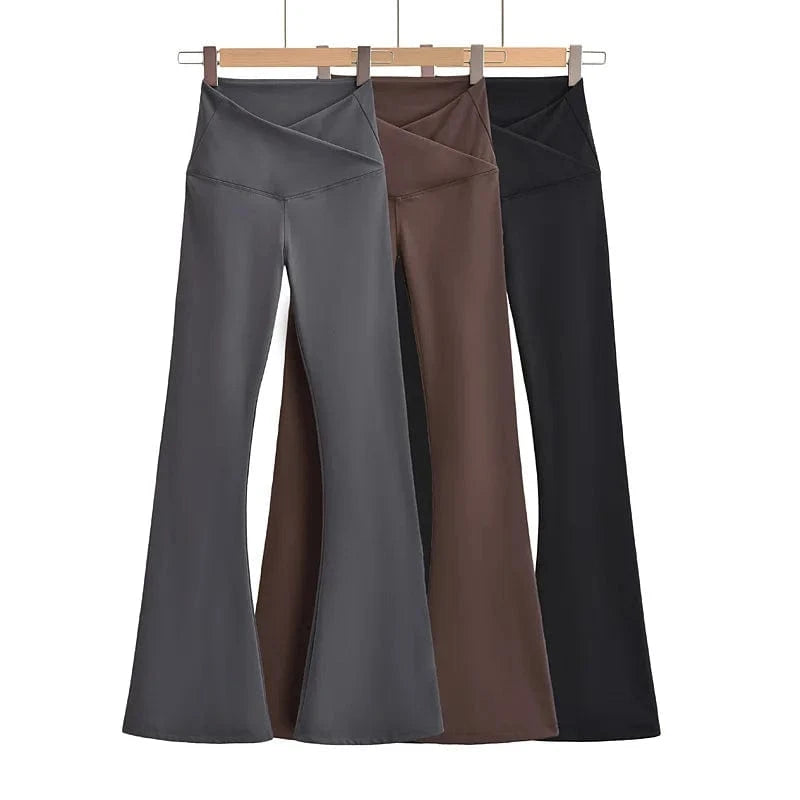High Quality Cotton Fleece Women Trousers Office Slim Flared Pants Female Trousers Cross Waistband Women Joggers Pants