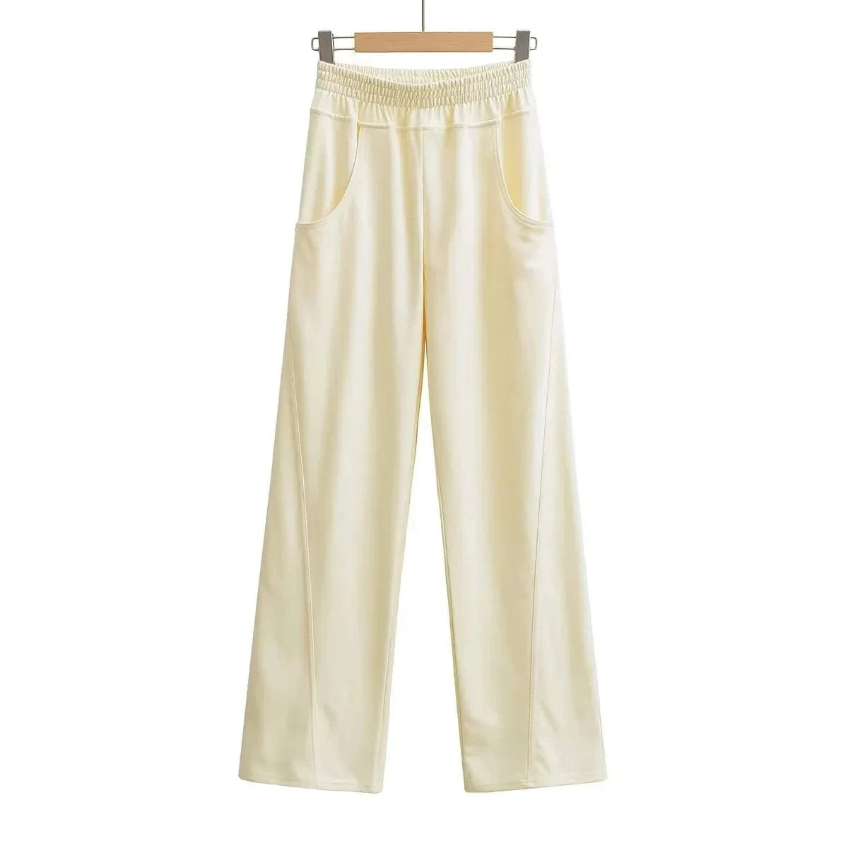 High Quality Cotton Terry Loose Ladies Sweatpants Panel Front Leg Back Pocket Elastic Waistband Female Trousers Joggers Women