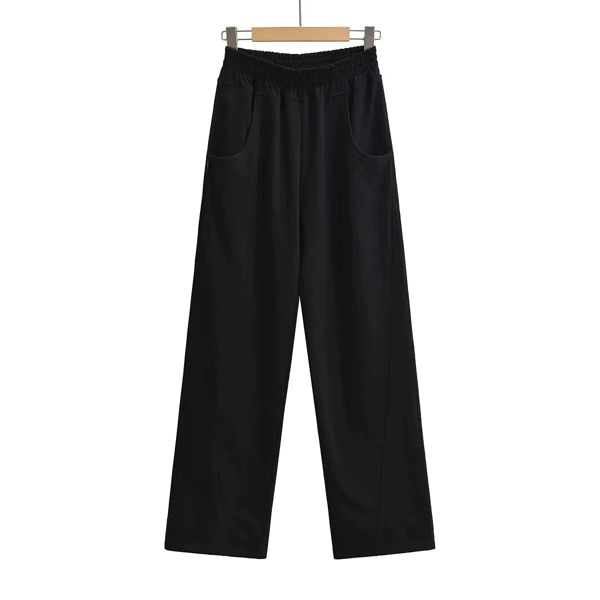 High Quality Cotton Terry Loose Ladies Sweatpants Panel Front Leg Back Pocket Elastic Waistband Female Trousers Joggers Women