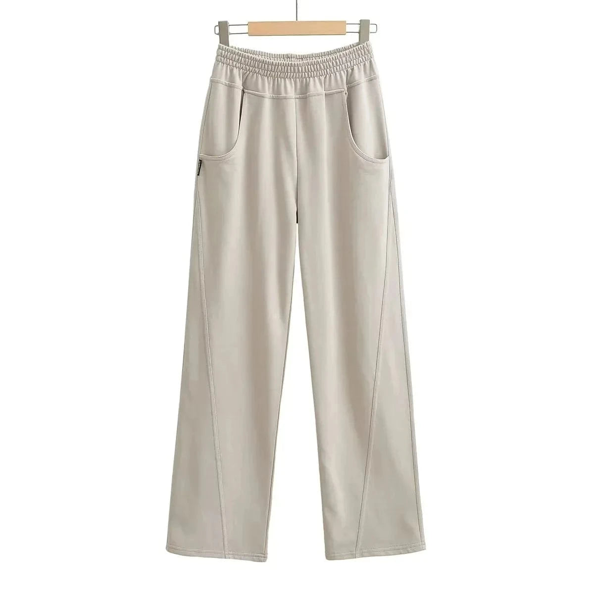 High Quality Cotton Terry Loose Ladies Sweatpants Panel Front Leg Back Pocket Elastic Waistband Female Trousers Joggers Women