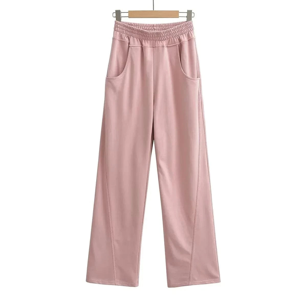 High Quality Cotton Terry Loose Ladies Sweatpants Panel Front Leg Back Pocket Elastic Waistband Female Trousers Joggers Women