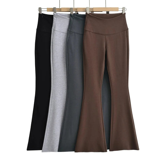 High Quality Cotton Terry Women Trousers Slim Flared Yoga Pants Raw Edge  Female Trousers Height Waistband Women Joggers Pants