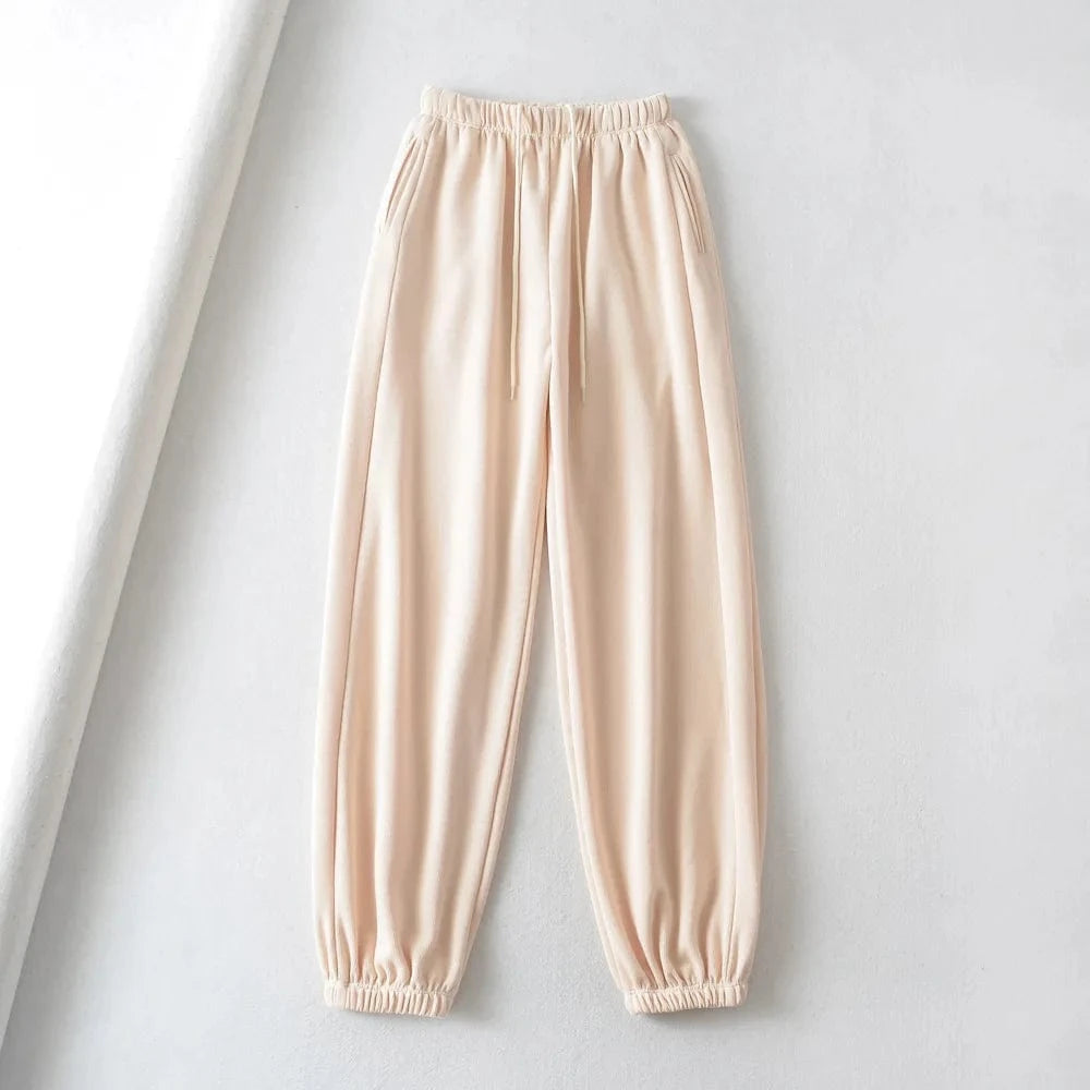 High Quality Custom Cotton Brushing Ladies Sweatpants Side Pocket Joggers Elastic Waistband Pants Running Pants Joggers Women