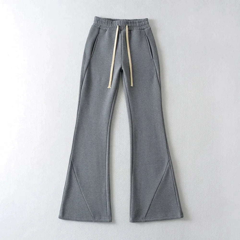 High Quality Custom Cotton Fleece Women Trousers Office Slim Flared Pants Slash Splicing Female Trousers Women Joggers Pants
