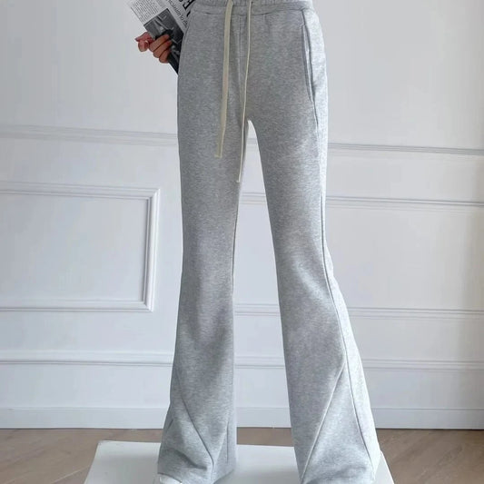 High Quality Custom Cotton Fleece Women Trousers Office Slim Flared Pants Slash Splicing Female Trousers Women Joggers Pants