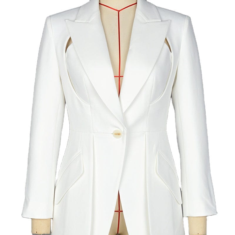 High Quality Custom Europe Ins Sexy Chic Trendy Notch Lapel Slashed Slim Fitting Blazer Coat With High Waist Line