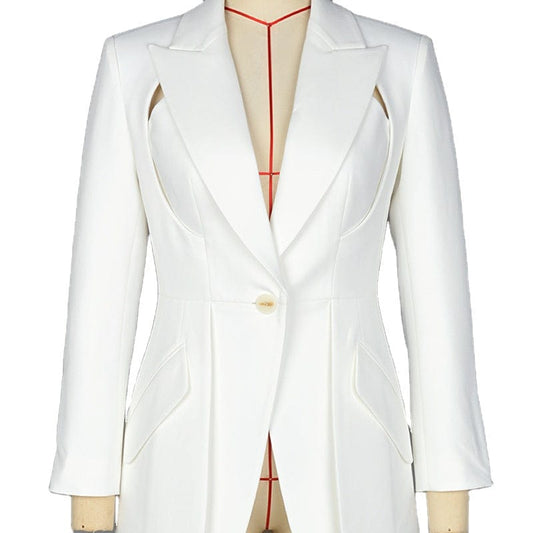 High Quality Custom Europe Ins Sexy Chic Trendy Notch Lapel Slashed Slim Fitting Blazer Coat With High Waist Line