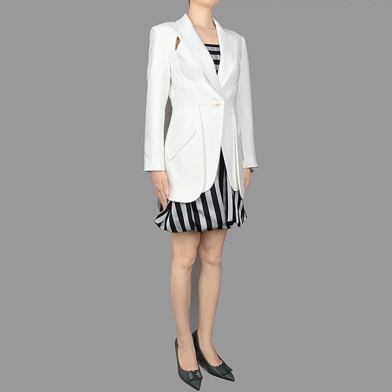 High Quality Custom Europe Ins Sexy Chic Trendy Notch Lapel Slashed Slim Fitting Blazer Coat With High Waist Line